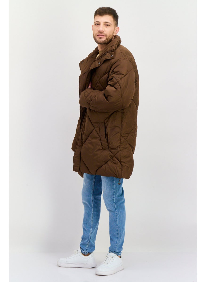 Asos Design - Men Quilted Puffer Jacket, Brown - Image 1