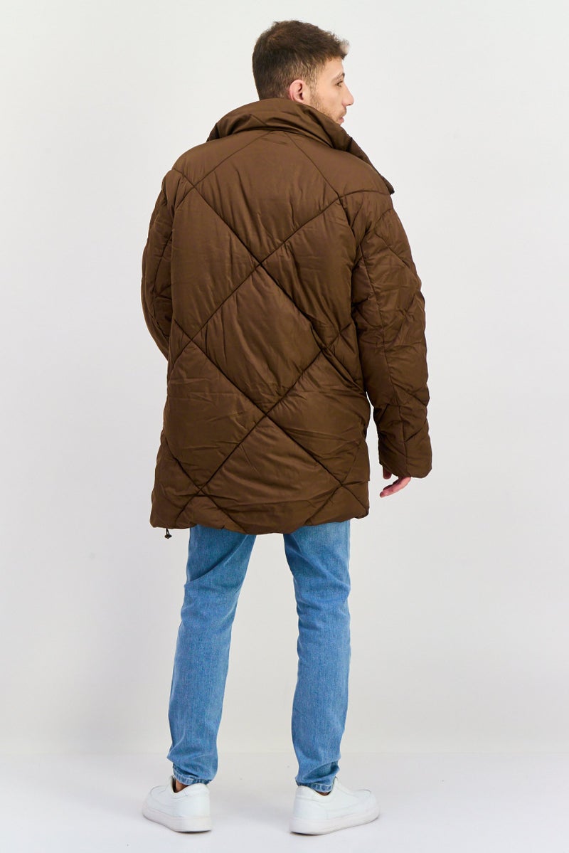 Asos Design Men Quilted Puffer Jacket, Brown  - Image 4
