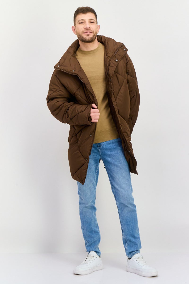 Asos Design Men Quilted Puffer Jacket, Brown  - Image 1