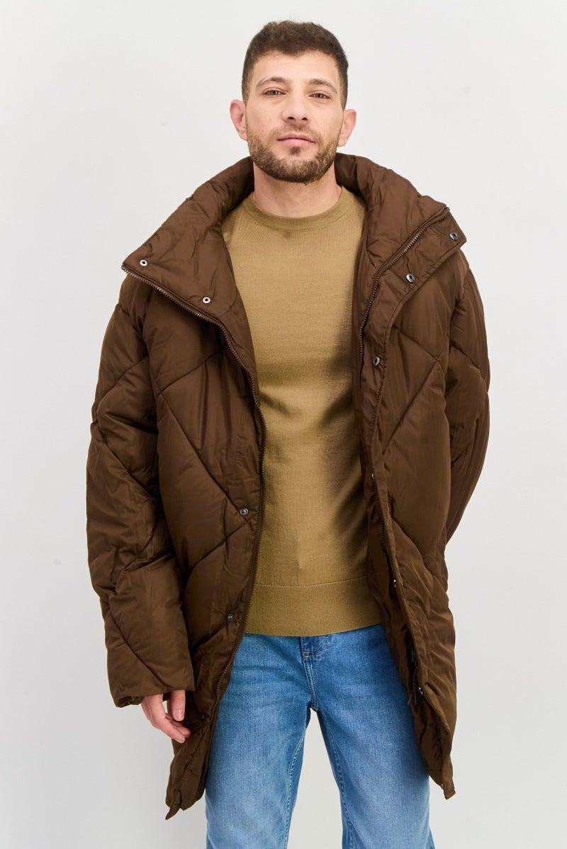 Asos Design Men Quilted Puffer Jacket, Brown  - Image 2