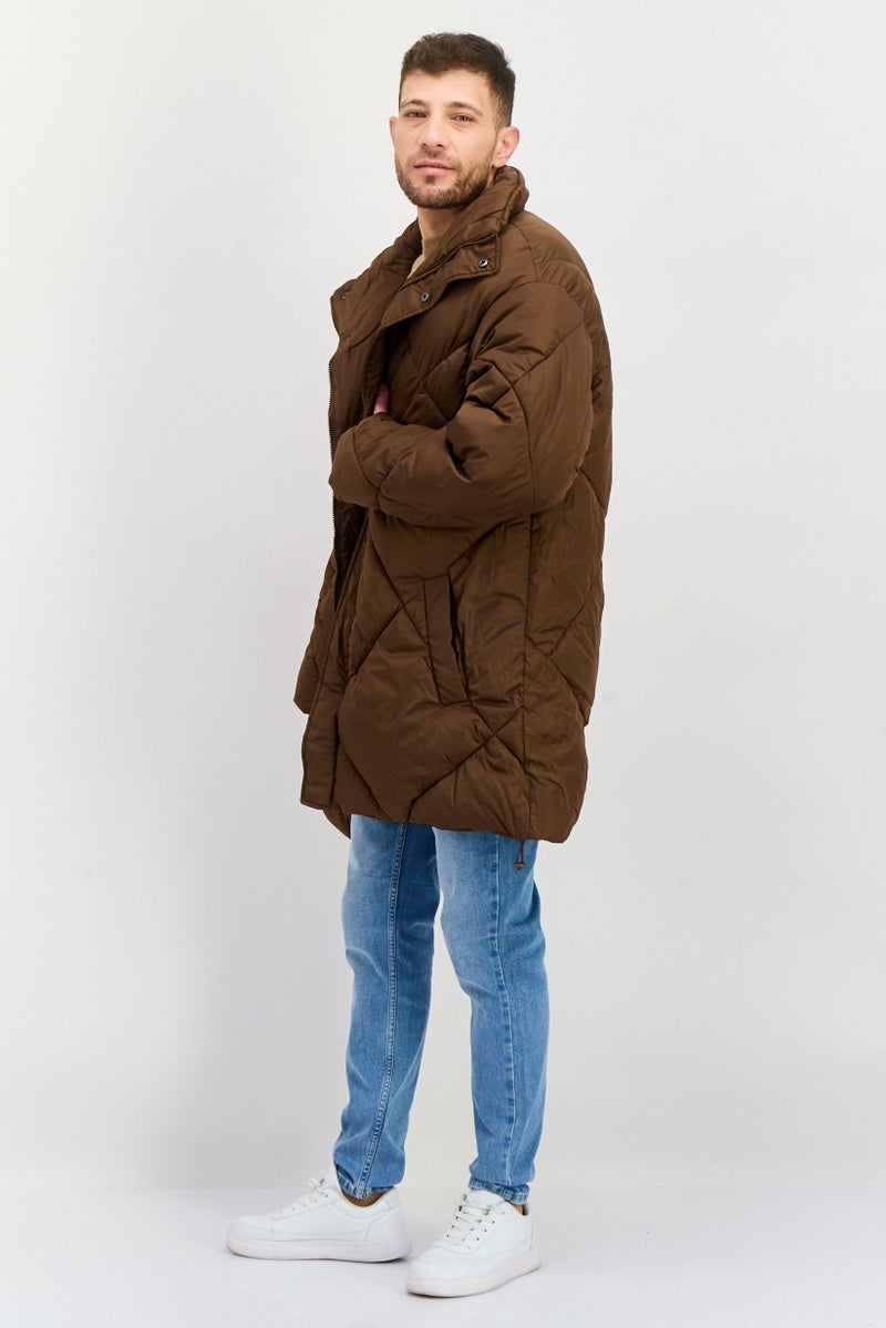 Asos Design Men Quilted Puffer Jacket, Brown  - Image 3