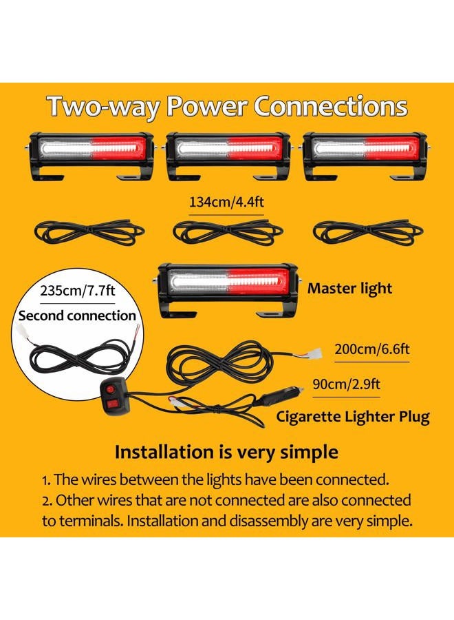 EASE2U E Emergency Strobe Lights for Vehicle, 4 in 1 LED 32W Surface Mount Emergency Warning Hazard Flashing Strobe Light Bar, Roof and Side Installation for Off Road Vehicle, ATVs, Truck (White Red) - Image 2