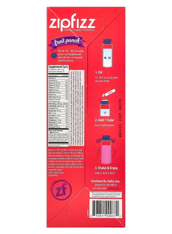 Zipfizz Energy Drink Mix Fruit Punch 20 Tubes 0.39 oz (11 g) Each - Image 2