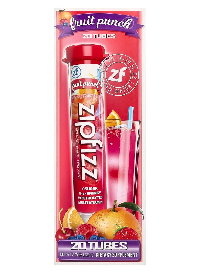 Zipfizz Energy Drink Mix Fruit Punch 20 Tubes 0.39 oz (11 g) Each - Image 1