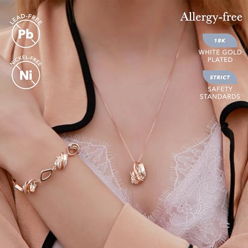 Leafael Wish Stone Pendant Necklace with Crystal White Birthstone Crystal for April, 18K Rose Gold Plated, 18" + 2" Chain - Image 2