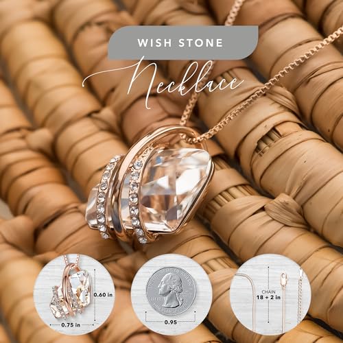 Leafael Wish Stone Pendant Necklace with Crystal White Birthstone Crystal for April, 18K Rose Gold Plated, 18" + 2" Chain - Image 3