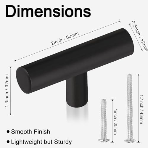 Beieverluck 50 Pack Black Cabinet Knobs Drawer Knobs 2in Stainless Steel Cabinet Door Handles and Pulls for Drawers Dresser Kitchen Bedroom Furniture - Image 3