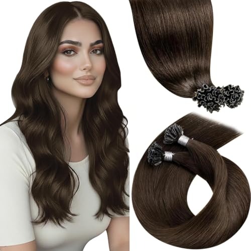 LaaVoo K Tip Hair Extensions Real Human Hair U Tip Extension Human Hair Medium Brown Brown Ktip Human Hair Extension Brown 18" 50g 50s - Image 1