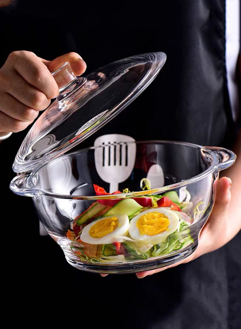 EzzySo 5 قطع أوعية زجاجية سميكة شفافة متعددة الوظائف مقاومة للحرارة مجموعة أدوات المائدة بما في ذلك وعاء زجاجي شفاف مع غطاء و 4 أوعية متعددة الأغراض للمطبخ السلطة الفاكهة - Image 2
