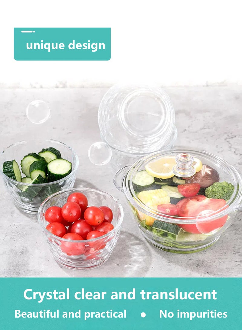 EzzySo 5 قطع أوعية زجاجية سميكة شفافة متعددة الوظائف مقاومة للحرارة مجموعة أدوات المائدة بما في ذلك وعاء زجاجي شفاف مع غطاء و 4 أوعية متعددة الأغراض للمطبخ السلطة الفاكهة - Image 4
