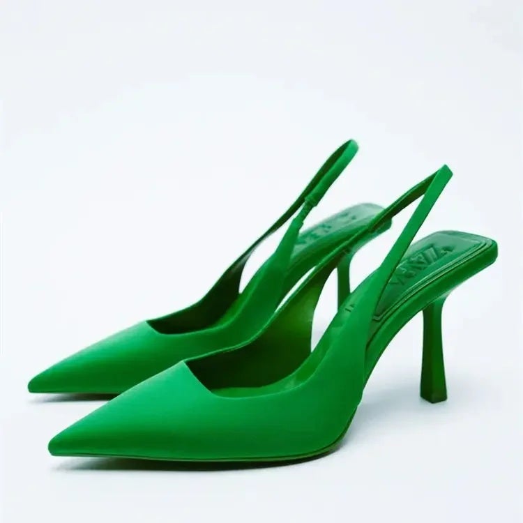 Spring 2022 New Pointed Fine Heeled Mid-Heeled Shoes Rear Empty Heeled Sandals High Heeled Shoes Green Women''s Shoes - Image 2