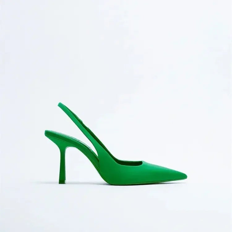 Spring 2022 New Pointed Fine Heeled Mid-Heeled Shoes Rear Empty Heeled Sandals High Heeled Shoes Green Women''s Shoes - Image 5
