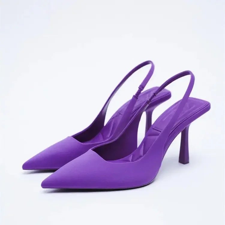 Spring 2022 New Pointed Fine Heeled Mid-Heeled Shoes Rear Empty Heeled Sandals High Heeled Shoes Green Women''s Shoes - Image 4