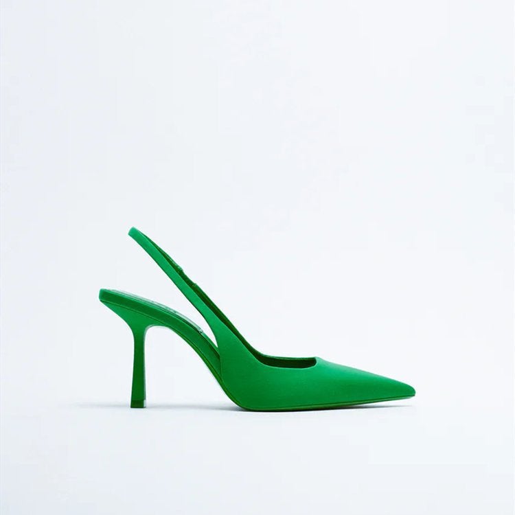 Spring 2022 New Pointed Fine Heeled Mid-Heeled Shoes Rear Empty Heeled Sandals High Heeled Shoes Green Women''s Shoes - Image 1