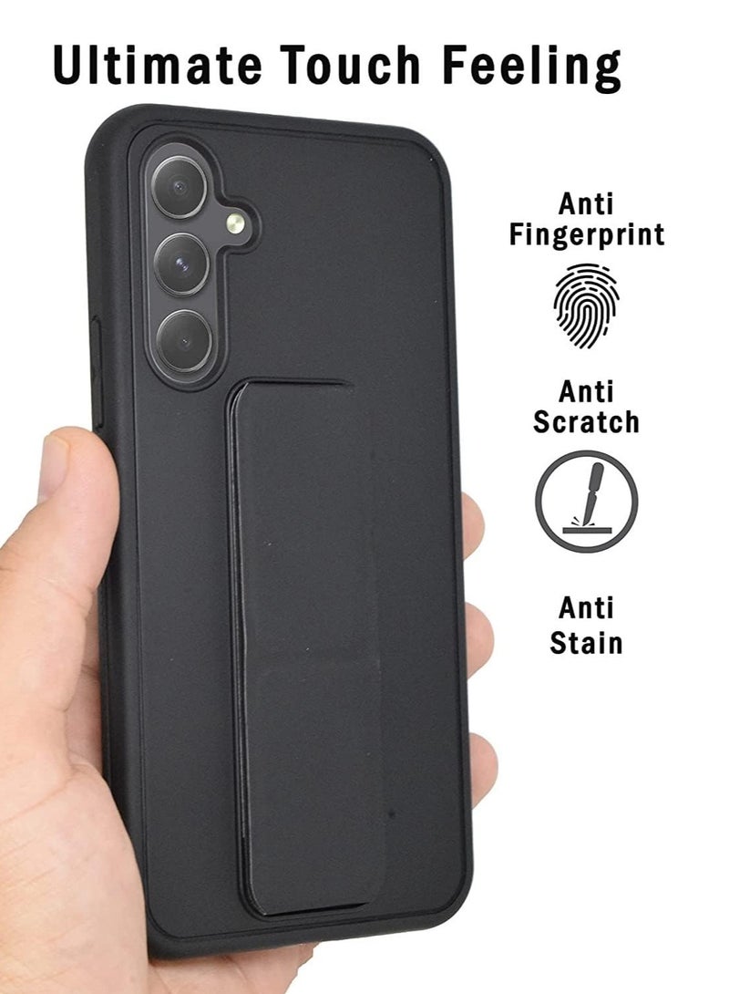 Denx Samsung Galaxy A35 Case with Kickstand and Magnetic Holder, Premium Vertical Strap and Grip with Silicone Holder, multiple viewing positions for Samsung Galaxy A35 (Black) - Image 3