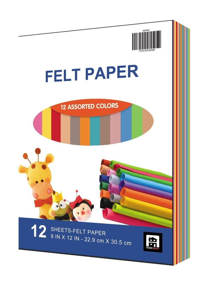 Home Smart Felt Paper Pack of 12 Sheets with 12 Assorted Colors Size 12 x 9 Inch Felt Paper For Arts And Craft For Boys Girls - Image 1