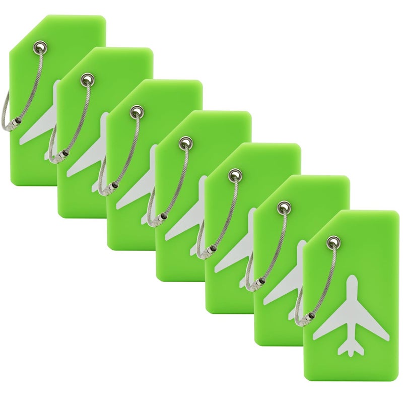 MODENGKONGJIAN 7 Pack Silicone Luggage Tag Baggage Handbag Travel Bag Tags with Name ID Card Perfect to Quickly Spot Luggage Suitcases (Green) - Image 1
