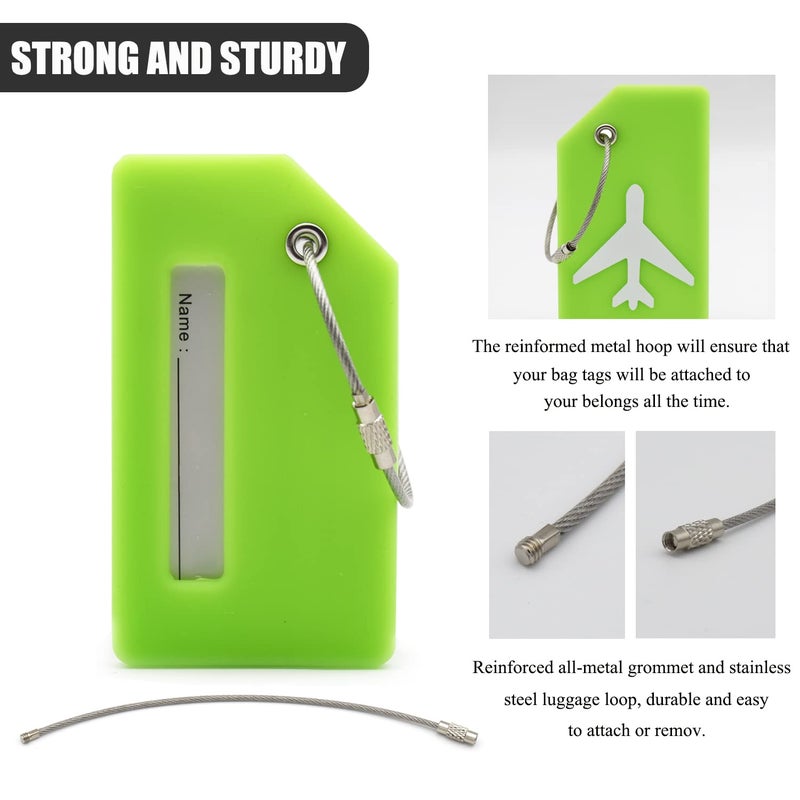 MODENGKONGJIAN 7 Pack Silicone Luggage Tag Baggage Handbag Travel Bag Tags with Name ID Card Perfect to Quickly Spot Luggage Suitcases (Green) - Image 2