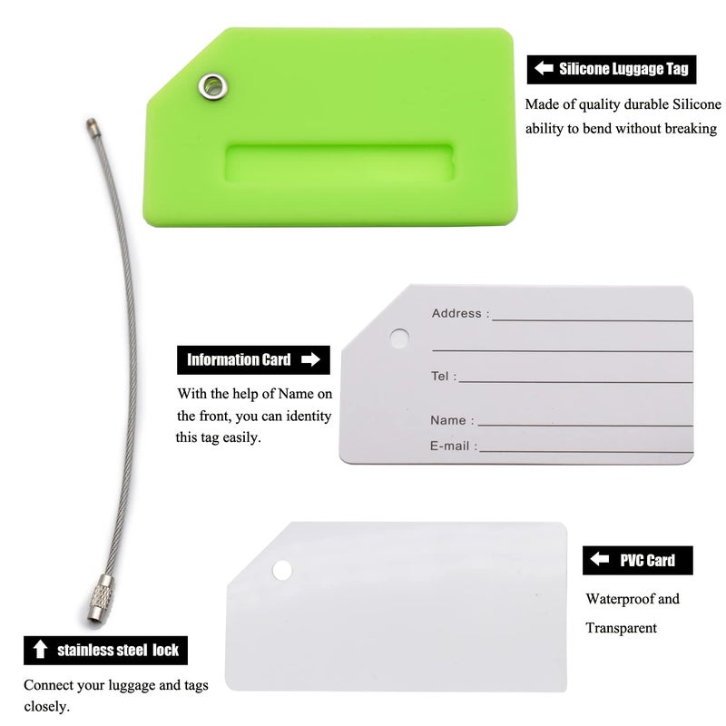 MODENGKONGJIAN 7 Pack Silicone Luggage Tag Baggage Handbag Travel Bag Tags with Name ID Card Perfect to Quickly Spot Luggage Suitcases (Green) - Image 4
