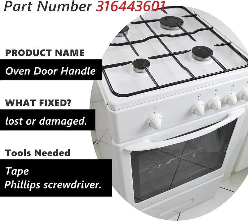 316443601 مقبض باب الفرن بديل للجهاز متوافق مع Kenmore Electrolux Frigidaire مناسب لموقد المطبخ مع براغي مقبض باب الفرن 316433300 - Image 2