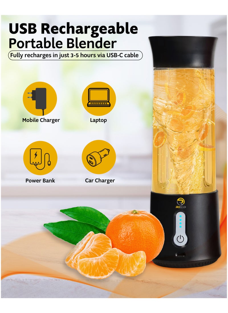 RIGID FITNESS - Portable Mini Blender - 500ml Cordless Mixer for Fruits Shakes & Protein Smoothies 150W – USB-C Rechargeable, 6 Powerfull Blades with Extra Blending Pulse & BPA-Free - for Daily Use - Image 1