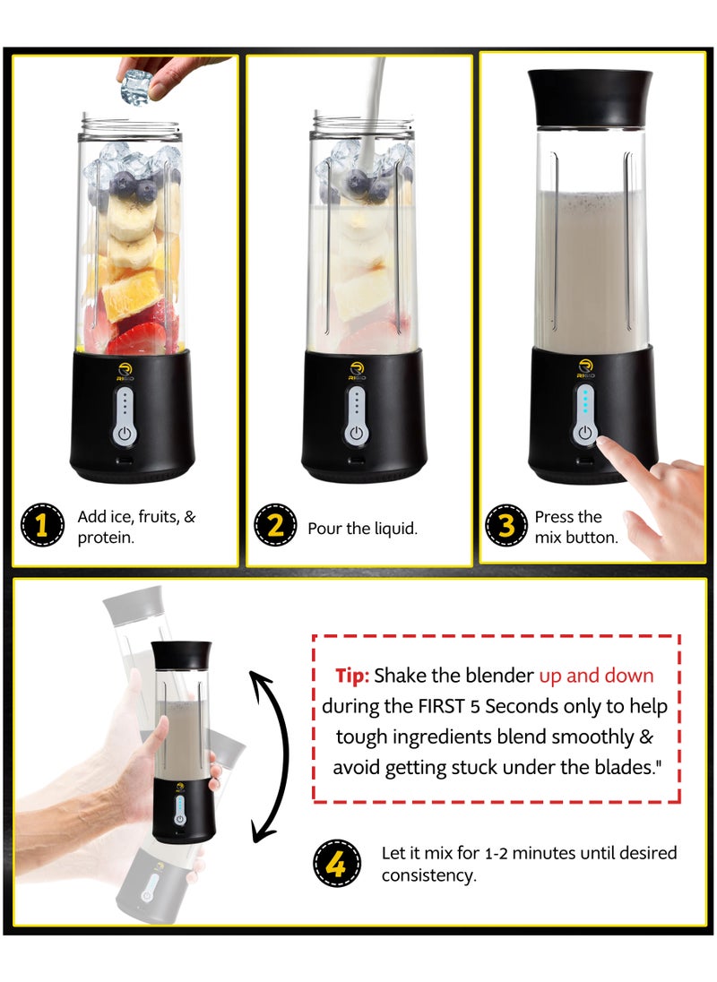 RIGID FITNESS - Portable Mini Blender - 500ml Cordless Mixer for Fruits Shakes & Protein Smoothies 150W – USB-C Rechargeable, 6 Powerfull Blades with Extra Blending Pulse & BPA-Free - for Daily Use - Image 1