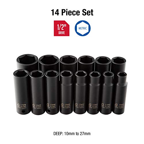 SUNEX TOOLS 2653 1/2-Inch Drive Deep Metric 6 Point Impact Socket Set, 14-Piece - Image 2