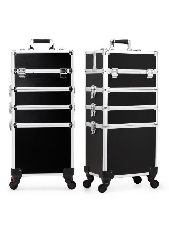 Professional Trolley Makeup Case, Large Capacity Rolling Makeup Organizer Case for Cosmetics MakeUp Brushes, Portable Makeup Train Case for Hair, Beauty & Makup Artists (Black Silver, 4 Layer) - Image 1
