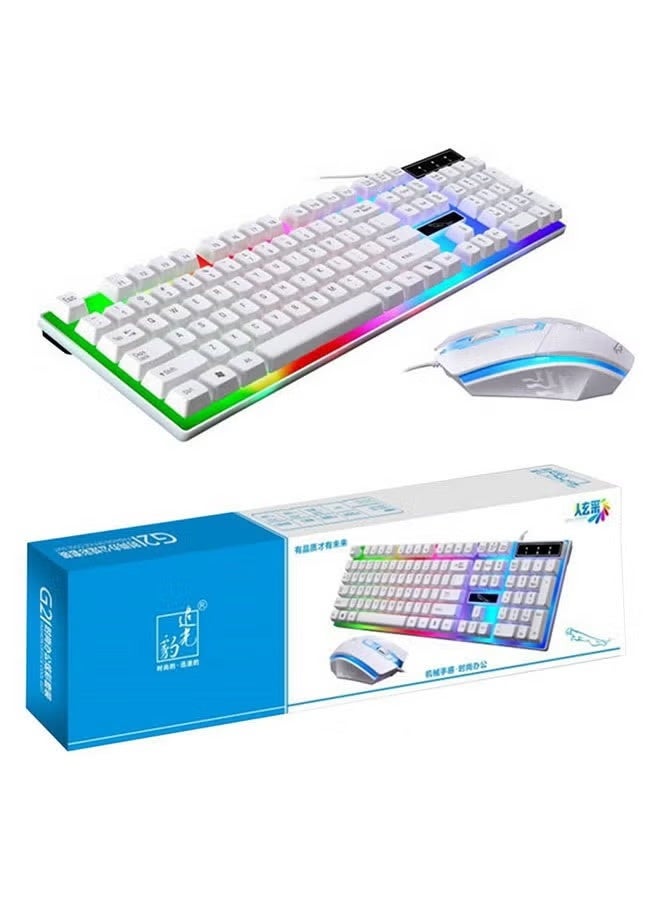 White gaming keyboard and mouse set with LED lighting - Image 1