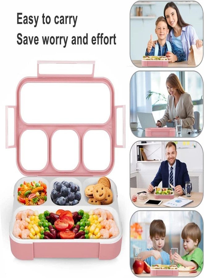 DR Mall Plastic Lunch Box for Office Men, Leak Proof 4 Compartment Lunch Box Reusable Freezer Safe Food Containers with Spoon and Fork for Adults and Kids Food Grade (LIGHT PINK) - Image 4