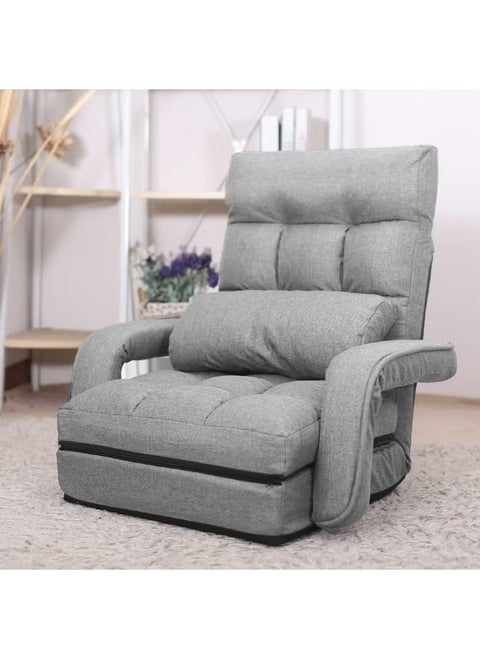 2-in-1 sofa bed, a foldable relaxation sofa, padded floor chair that can be folded into 6 positions, relaxation bed with armrests, and relaxation sofa - steel alloy frame with cotton padding covered in cotton-linen fabric - gray color.