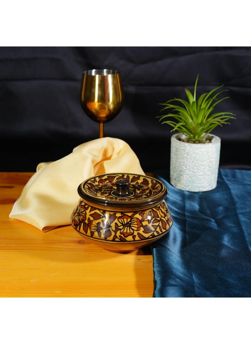 Caffeine Caffeine Ceramic Handmade Brown Sehra Serving Handi with Lid (Set of 1)  - Image 2