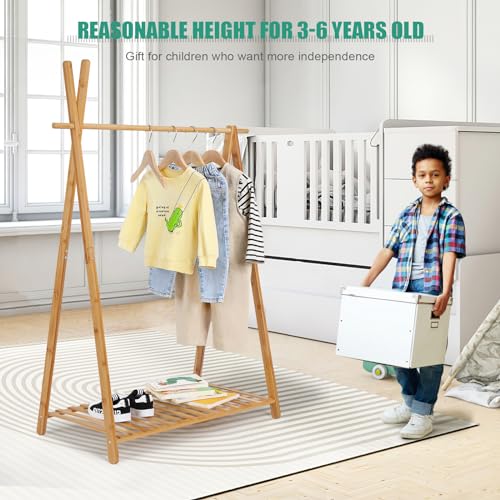 Jotsport Bamboo Kids Dress Up Rack with Storage Shelf Small Child Garment Rack Open Wardorbe Closet for Play Room, Nursery, Baby Shower - Image 4