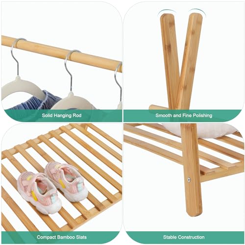 Jotsport Bamboo Kids Dress Up Rack with Storage Shelf Small Child Garment Rack Open Wardorbe Closet for Play Room, Nursery, Baby Shower - Image 5