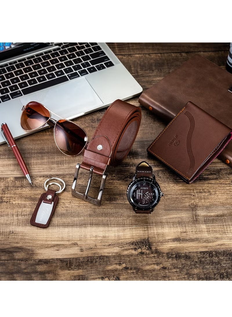 JESOU 6-in-1 Deluxe Gift Set: Sunglasses, Belt, Wallet, Keychain, Signature Pen, and Large Dial Quartz Watch. - Image 2