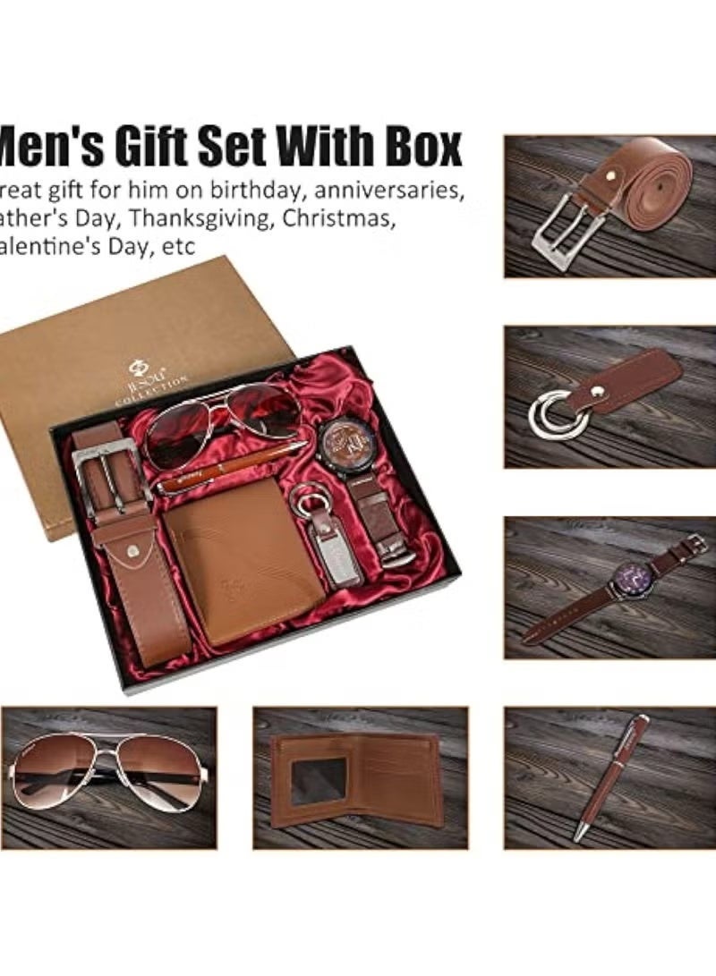 JESOU 6-in-1 Deluxe Gift Set: Sunglasses, Belt, Wallet, Keychain, Signature Pen, and Large Dial Quartz Watch. - Image 3
