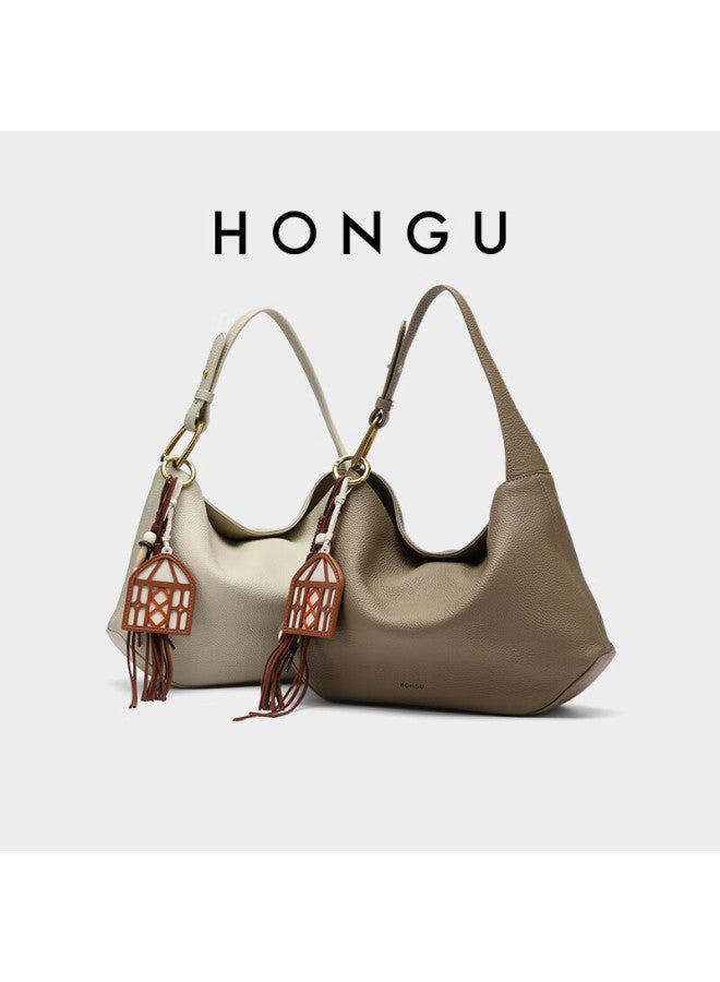 Hongu Genuine Leather Handbag, Niche Design Underarm Bag, Commuter Cowhide Shoulder Bag For Women, Birthday Gift For Girlfriend - Image 3