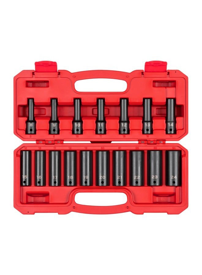 Tekton 1/2 Inch Drive Deep 12-Point Impact Socket Set, 17-Piece (8-24 mm) | SID92339 - Image 1