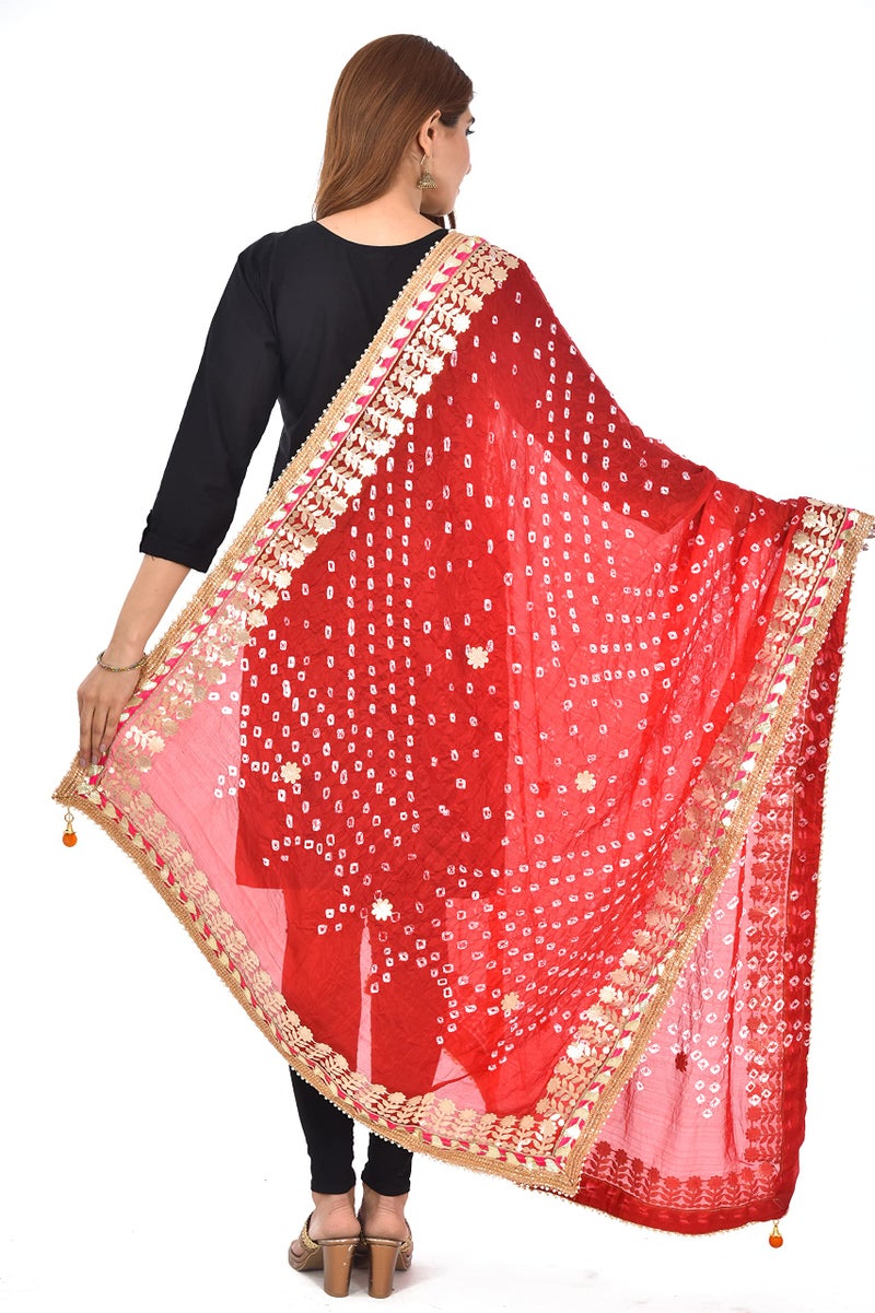 PK HUB Women's Silk Jaipuri Rajasthani Bandhani Bandhej Dupatta | Heavy Gota Patti Work with Latkan – Red (Free Size) - Image 5