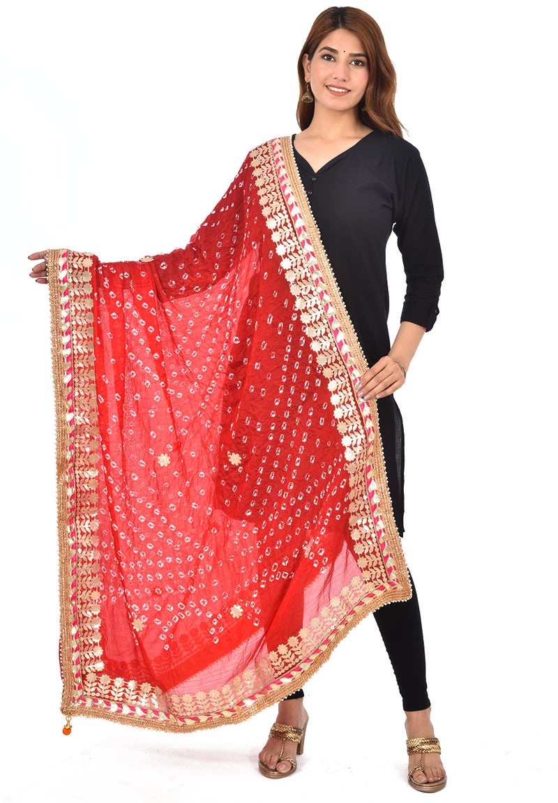 PK HUB Women's Silk Jaipuri Rajasthani Bandhani Bandhej Dupatta | Heavy Gota Patti Work with Latkan – Red (Free Size) - Image 1
