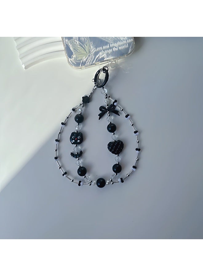 NIBEMINENT Phone Charm/ Chain Strap for Women Girls, Short Sleeve Bear Cell Phone Case Lanyard Wrist Strap,Black