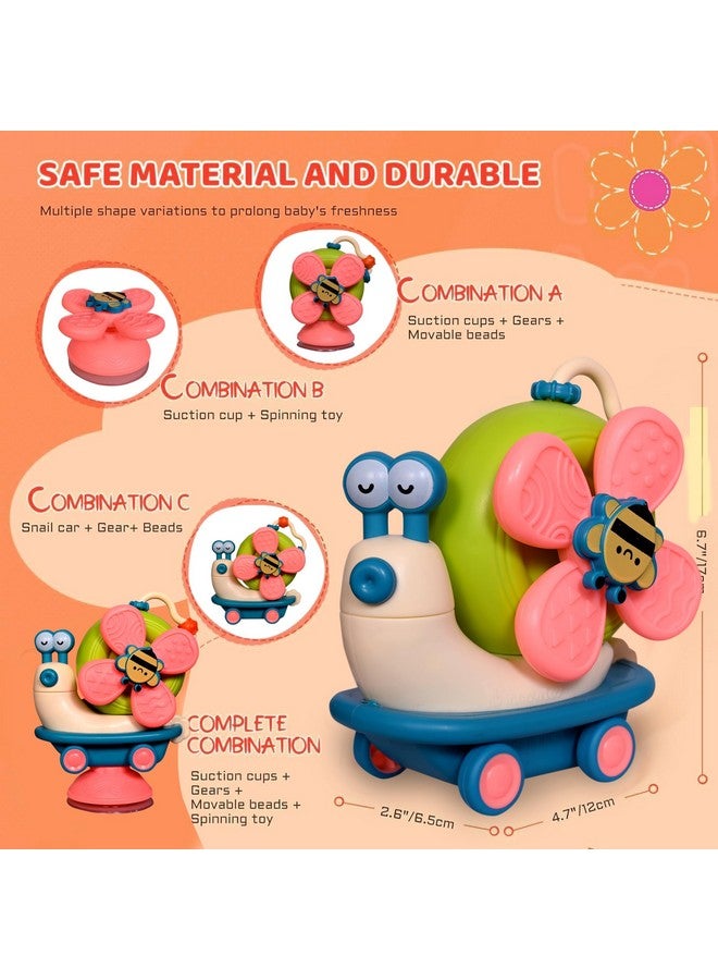 Tec Tavakkal Suction Cup Spinner Toys Sensory Montessori Educational Toys Cute Animal Food Grade Silicone Baby Bath Toys Convertible Push-And-Go Car Learning Activities Gifts For Kids (Pink) - Image 1