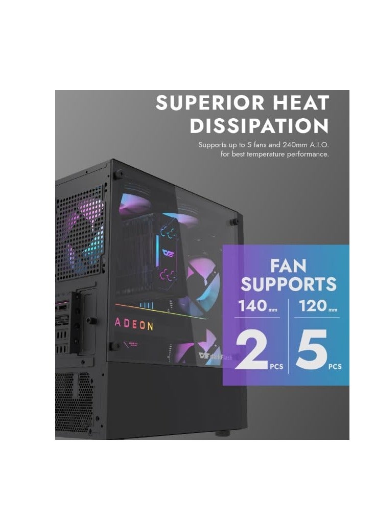 DarkFlash darkFlash DK300M M-ATX, ITX Tempered Glass Gaming PC Case, 3 RGB Fans Pre-Installed, Supports 240MM Radiator, HDD and SSD Slots, USB 3.0x1, USB 2.0 x2, HD AUDIO and Power, PC Case - Image 5
