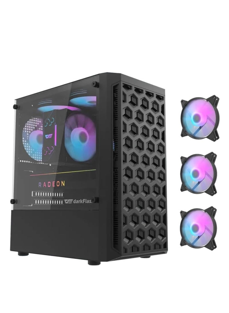 DarkFlash darkFlash DK300M M-ATX, ITX Tempered Glass Gaming PC Case, 3 RGB Fans Pre-Installed, Supports 240MM Radiator, HDD and SSD Slots, USB 3.0x1, USB 2.0 x2, HD AUDIO and Power, PC Case - Image 1