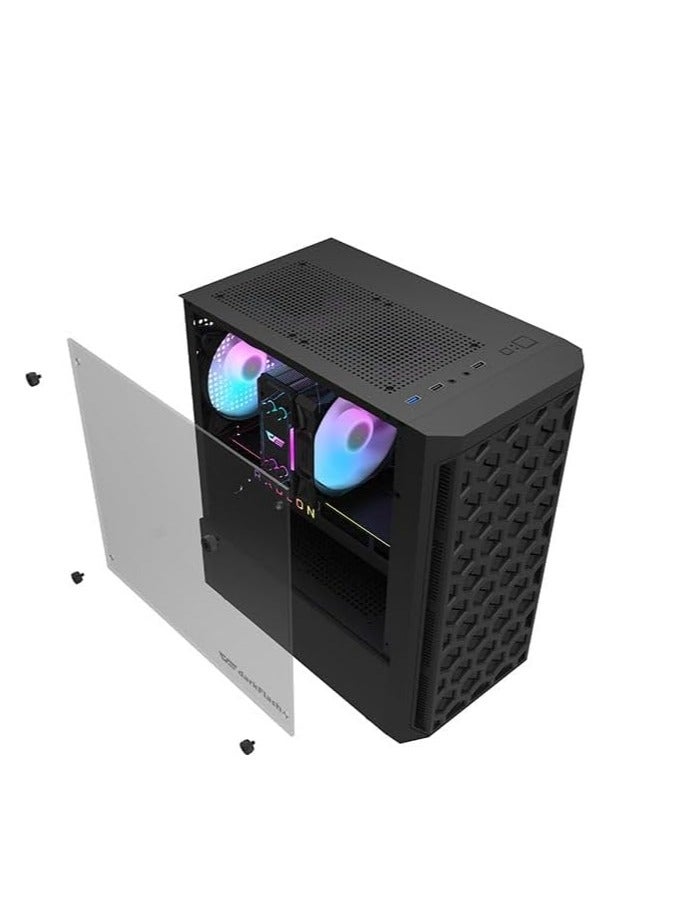 DarkFlash darkFlash DK300M M-ATX, ITX Tempered Glass Gaming PC Case, 3 RGB Fans Pre-Installed, Supports 240MM Radiator, HDD and SSD Slots, USB 3.0x1, USB 2.0 x2, HD AUDIO and Power, PC Case - Image 2