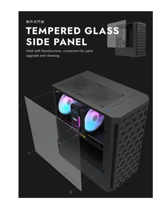 DarkFlash darkFlash DK300M M-ATX, ITX Tempered Glass Gaming PC Case, 3 RGB Fans Pre-Installed, Supports 240MM Radiator, HDD and SSD Slots, USB 3.0x1, USB 2.0 x2, HD AUDIO and Power, PC Case - Image 3