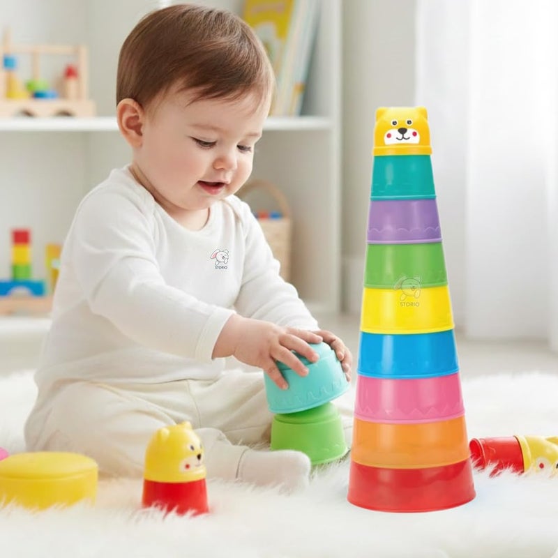 Storio 2-in-1 Build Up Beakers Stacking & Nesting Cups Toy for Kids | 9 PCS Multicolour Educational Beach Sand & Water Activity for Toddlers | Learning Toy for Boys & Girls 6+ Months - Image 4