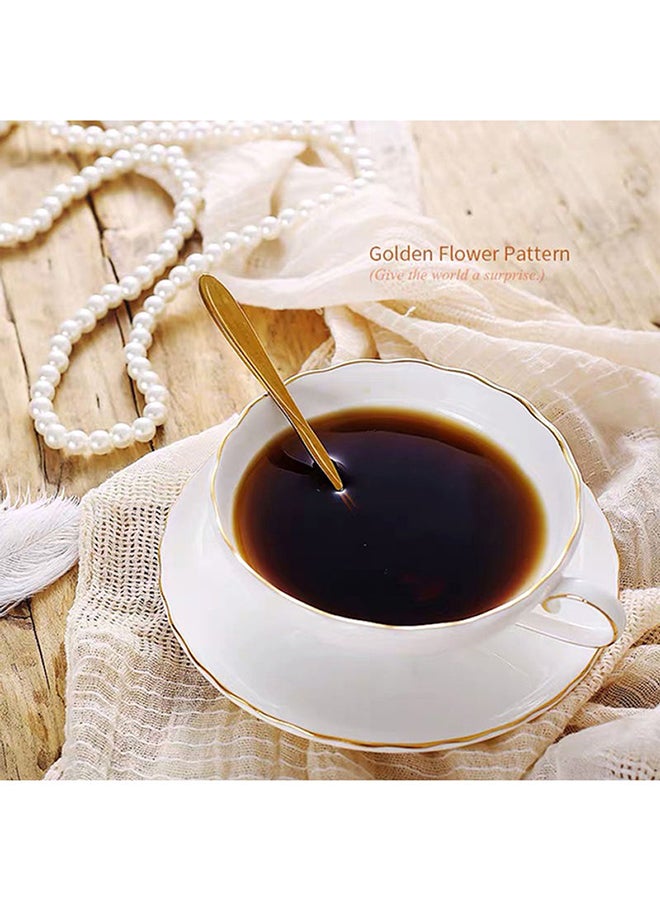 3-Piece Ceramic Tableware Gold Spoon  Coffee Cup With Saucer Set White 230ml - Image 3