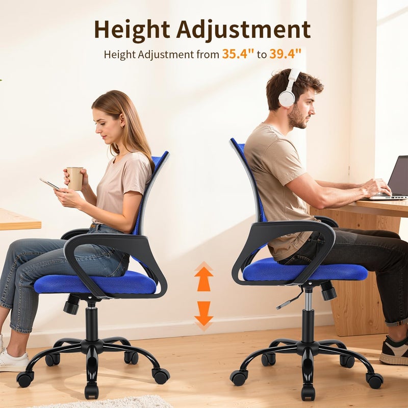 BestOffice Mesh Computer Back Support Modern Executive Adjustable Task Rolling Swivel Chair for Women, Men, Blue - Image 4
