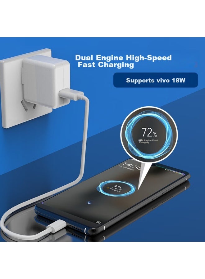 Bkayp Compatible With Vivo Charger, 18w Dual-engine Fast Charging, Micro Cable, Super Fast Charging Set, Y52s Data Cable, Suitable For Y32, Y5s, X27, X23, X21, X20, And Plug - Image 2